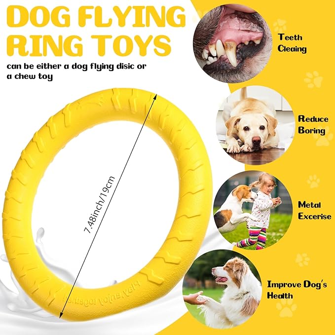 Jenaai 4 Pack Dog Toy Dog Training Ring for Outdoor Aggressive Durable Pet Chewers Fetch Toys Flying Disc Floating Puppy Ring for Large Medium Puppy Training and Teeth Cleaning(7.48 Inch)