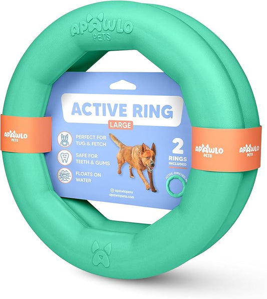 Set of 2 Active Dog Toy Rings - Floating Dog Rings for Outdoor Play, Training & Fetch - Durable Fetch Toy, Frisbee Alt, Outside Yard Toys for Large Breeds - Green