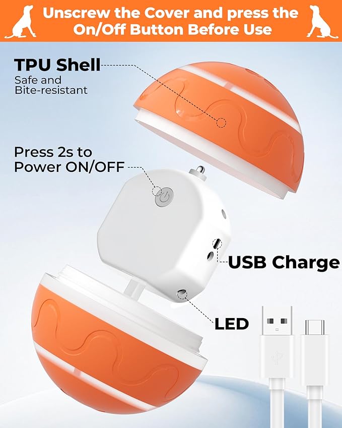 Interactive Rolling Dog Toys Dog Ball,[2025 Newly Upgraded] Durable Motion Activated Automatic Moving, Bouncing, Vibrating Pet Toys for Small/Medium/Large Dogs,USB Rechargeable, Waterproof