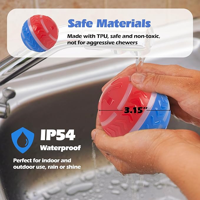 Pet Prime Interactive Dog Toy Ball, Durable 2 Modes Motion Active Rolling Ball for Dogs, USB Rechargeable Automatic Self Moving Dog Ball with LED Lights for Puppy, Small, Medium, Large Breed Dogs/Cats