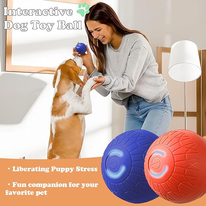 Interactive Duraspin Dog Ball, Self-Bouncing Vibrating & Auto-Rolling, Auto Stop Touch Start Jumping Ball Toy for Medium/Large Dogs (67mm, Blue)