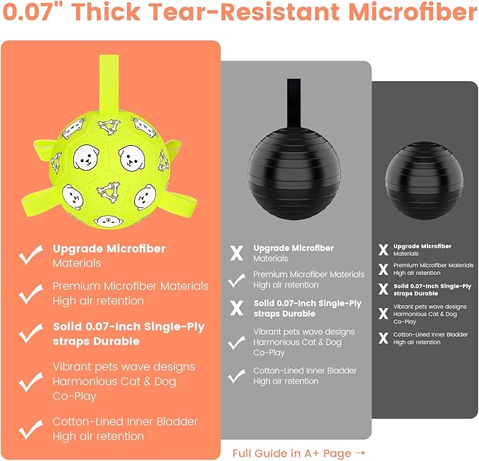 Dog Toys, Durable Dog Soccer Ball with Straps, Interactive Dog Toys, Water Fetch Ball for Tug of War, Puppy Toys for Indoor/Outdoor – Fun Dog Birthday Gift for Small & Medium Dogs, 6 Inch