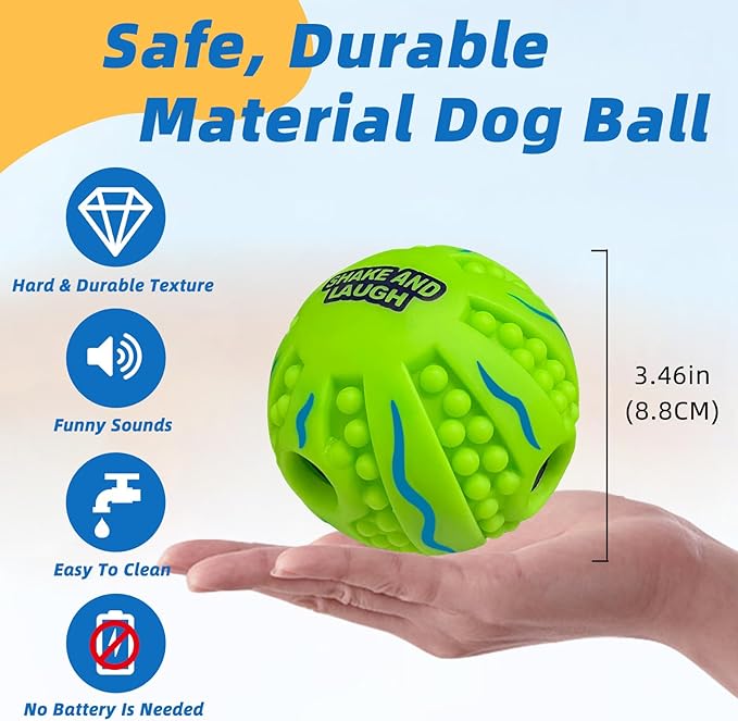 Spiky Interactive Dog Toys Ball, Shaking with Gibbering Sound, for Training, Teeth Cleaning & Herding, Wave, M, 3.46 in (8.8 cm)