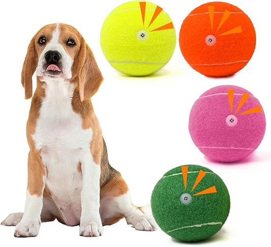 Tennis Ball Dog Toys 4 Pack - 4-Inch Durable and Safe Dog Ball, Sound Output from The Large Tennis Balls for Dogs with Mesh Bag, Perfect for Indoor and Outdoor Play