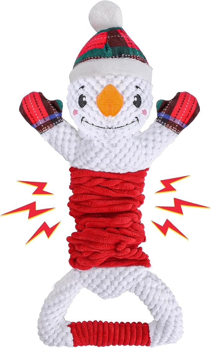 Dog Plush Squeak Toy, Durable, Christmas Snowman, Medium, Large, Small Dogs, Puppy Teething, Indoor, 1 Count