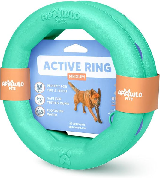 Set of 2 Active Dog Toy Rings - Floating Dog Rings for Outdoor Play, Training & Fetch - Durable Fetch Toy, Frisbee Alt, Outside Yard Toys for Medium Breeds - Green