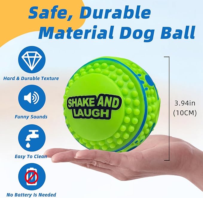 Spiky Interactive Dog Toys Ball, Shaking with Gibbering Sound, for Training, Teeth Cleaning & Herding, Straight, L, 3.94 in (10 cm)