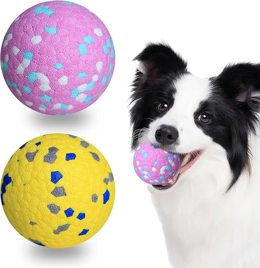 2 Pack Bouncy Dog Balls, 3'' Indestructible Dog Toys for Aggressive Chewers, Outdoor Jolly Tennis Balls for Dogs, Durable Interactive Floating Fetch Toy, Pink Yellow