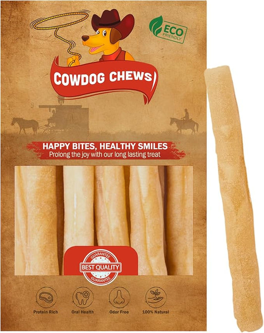 Cowdog Chews Collagen Sticks 6" (10 Pack) - Odor-Free, All Natural Collagen Dog Chews for Healthy Joints, Skin & Coat. Best Rawhide and Bully Stick Alternative Filled with Beefhide Goodness.