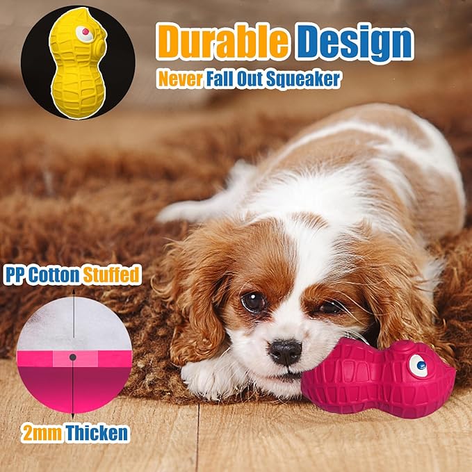 Squeaky Dog Toys for Small Dogs, Latex Dog Toys Squeaky, Puppy Squeaky Toys, Peanut Small Dog Squeaky Toys for Small Dog 3pcs - Mini,Small Breeds