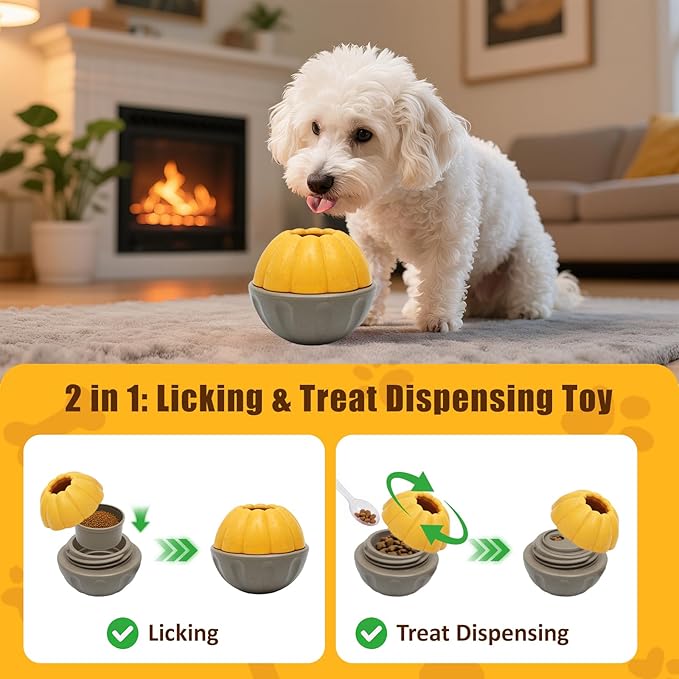 2 Pack Frozen Dog Treat Toy for Aggressive Chewers, Treat Dispensing Enrichment Toy – Freezable Interactive Chew Toy to Keep Dogs Busy – Durable Dog Puzzle Feeder for Boredom Relief, Yellow