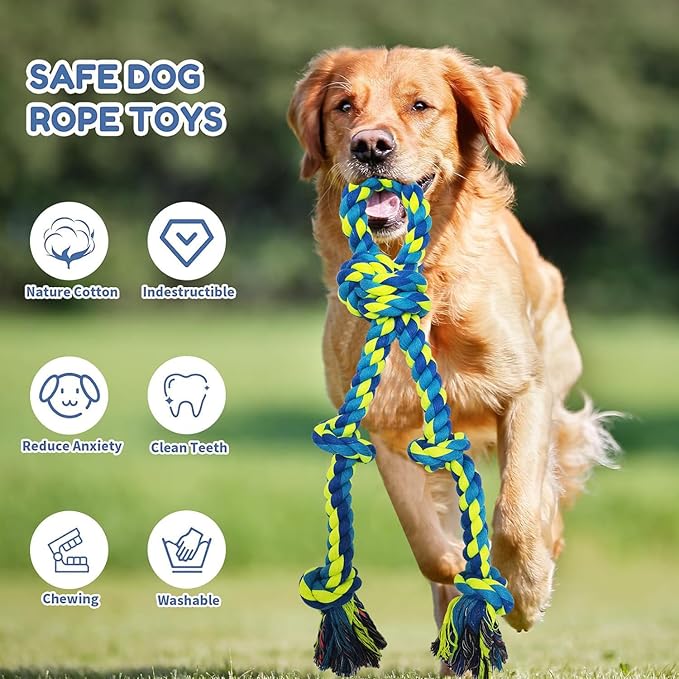 2 Pack Heavy Duty Dog Rope Toys for Medium to Large Breed Aggressive Chewers, Nearly Indestructible Chew Tug Rope, Interactive Toy for Boredom Teeth Cleaning