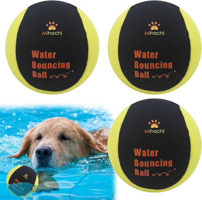 Mihachi Water Toys for Dogs 3 Packs - Bouncing Chew Tennis Balls Floating Toy, Bouncier, Buoyant in Pool or Lake Fun for Small to Medium Dogs