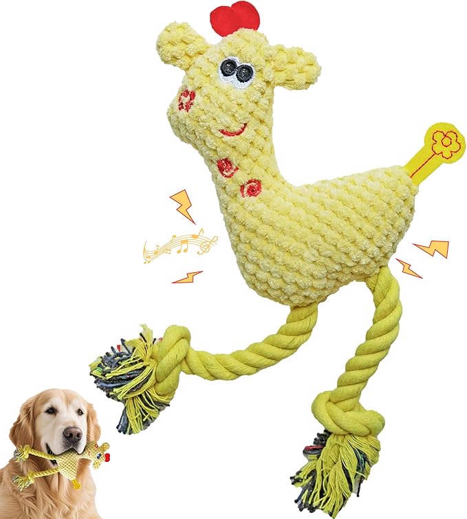 Squeak Plush Dog Toys for Small & Medium Breeds, Chew Resistant Rope to Keep Them Busy for Puppy Teething Chewing, Interactive Indoor/Outdoor Play, Best Pet Gift, Yellow Deer