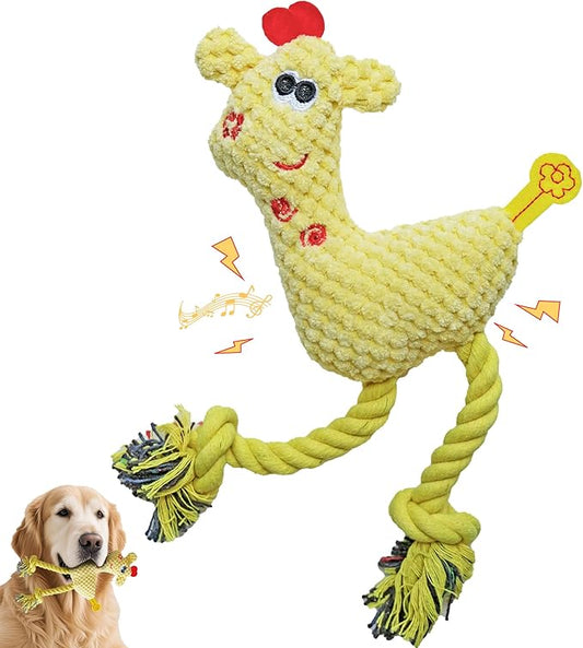 Squeak Plush Dog Toys for Small & Medium Breeds, Chew Resistant Rope to Keep Them Busy for Puppy Teething Chewing, Interactive Indoor/Outdoor Play, Best Pet Gift, Yellow Deer