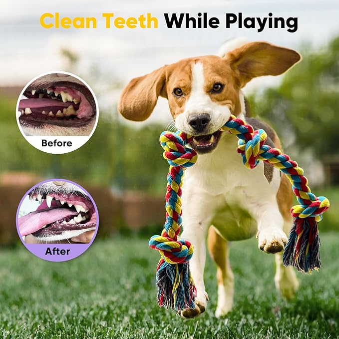 Petbobi Small Dog Rope Toy - 2 Pcs Tug of War Dog Rope, Durable Natural Cotton Pet Chew Toys for Teeth Cleaning, Interactive Puppy Teething Toys for Small Medium Pets