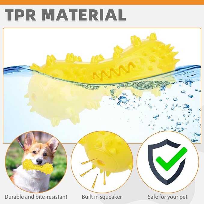 KOOLTAIL Floating Dog Toys for Swimming Pool,Summer Bumper Toy for Water,Indestructible Dog Toothbrush Chew Toy,Interactive Training Squeaky Toys for Aggressive Chewers Small Medium Large Dogs,Yellow
