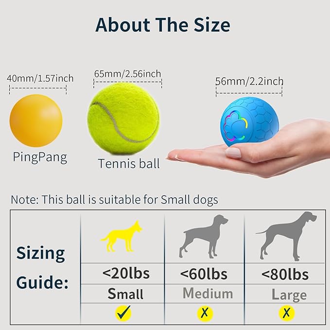 Smart Interactive Dog Toys Ball, Auto Bouncing Rotating Ball, Moving Pet Toys for Small Dogs Under 20 lbs - 2.2 Inch Puppy Toy for Indoor/Outdoor Play, USB Rechargeable, Fun Gift for Boredom, Blue