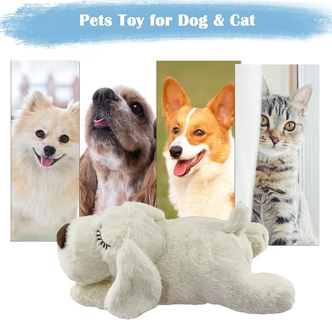Heartbeat Puppy Toy, Puppy Sleep Aid Toy, Small Dog Training Toys for Separation Anxiety Relief, Pets Plush Toys for Dogs Cats (White)