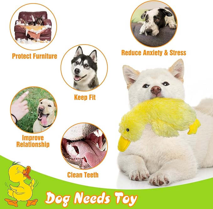 EXPAWLORER Plush Squeaky Duck Dog Toy - Soft Stuffed Cute Dog Duck Toy, Best Birthday Gift Interactive Filled Chew Toys for Puppy Small Medium Large Dogs Biting Training Teething, Yellow Large