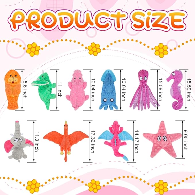 Sratte 10 Pcs Soft Dog Squeaky Toys No Stuffing Crinkle Dog Toy for Aggressive Chewers Durable Plush Teething Puppy Squeak Animals Chew for Small Medium Large Pets, 10 Styles(Assorted Style)