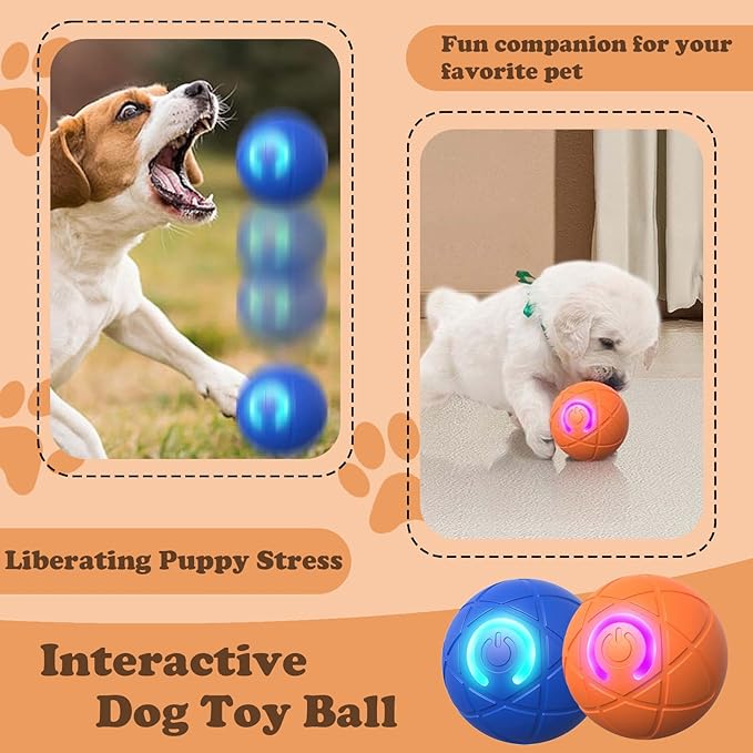 Interactive Duraspin Dog Ball, Self-Bouncing Vibrating & Auto-Rolling, Auto Stop Touch Start Jumping Ball Toy for Small/Medium Dogs (52mm, Orange)