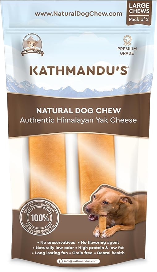 KATHMANDU'S Authentic Yak Cheese Himalayan Dog Chews - All Natural and Protein-Rich Nutrition Dog Treats, Long Lasting Chews for Aggressive Chewers, Odor & Gluten Free Yak Chew | Large (Pack of 2)