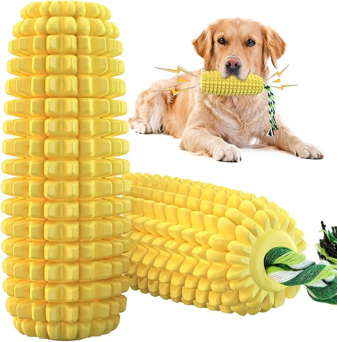 16 CM Indestructible Corn Dog Toy, Durable Toys for Aggressive Chewers, Rubber Dog Squeaky Toys, Puppy Teething Toys, Puppy Toy to Keep Them Busy for Small Medium and Large
