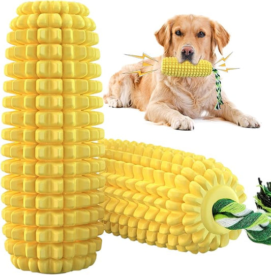 16 CM Indestructible Corn Dog Toy, Durable Toys for Aggressive Chewers, Rubber Dog Squeaky Toys, Puppy Teething Toys, Puppy Toy to Keep Them Busy for Small Medium and Large