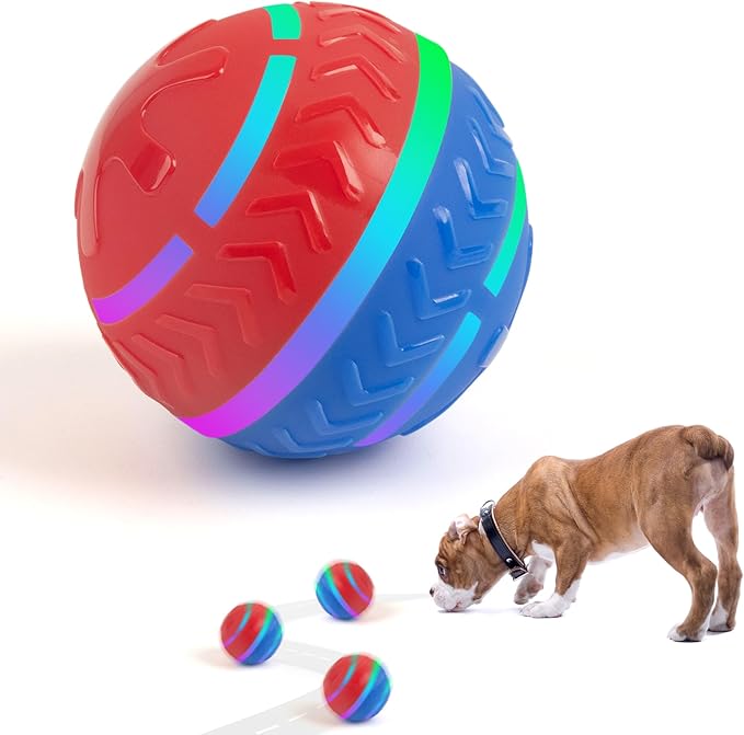 Pet Prime Interactive Dog Toy Ball, Durable 2 Modes Motion Active Rolling Ball for Dogs, USB Rechargeable Automatic Self Moving Dog Ball with LED Lights for Puppy, Small, Medium, Large Breed Dogs/Cats