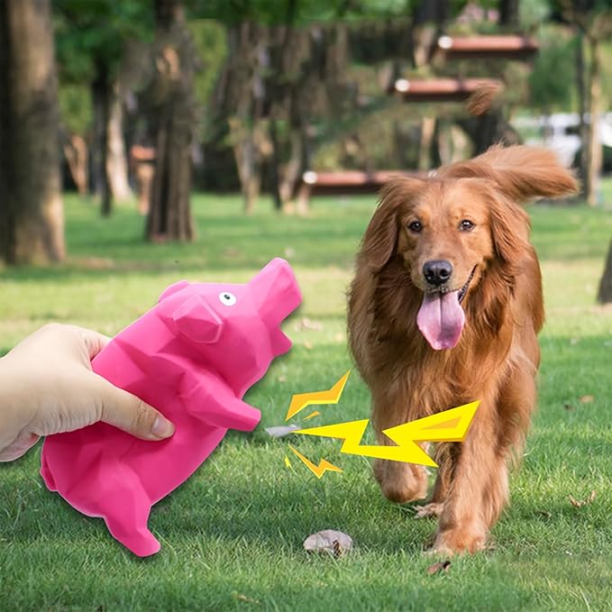 Pig Dog Toy, 3 PCS Squeaky Pig Dog Toy, Interactive Pig Dog Chew Toy That Oinks - Diamond-Shaped Rubber Dog Squeaky Toys, Durable Latex Grunting Pig Toy for Small Medium Large Dogs
