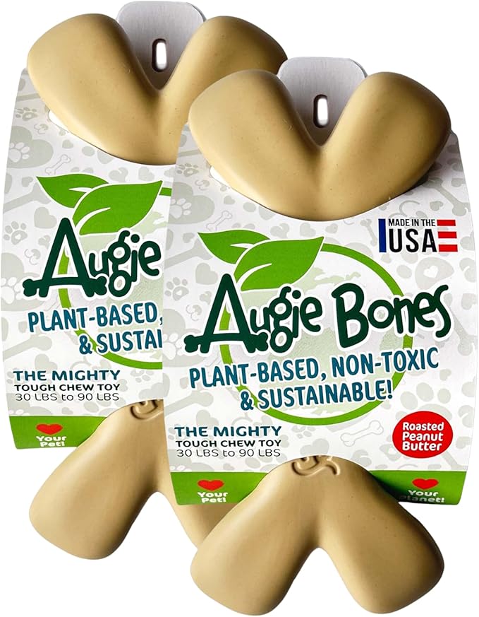 2-Pack Non-Toxic Dog Toys - Sustainable Roasted Peanut Butter Flavored Dog Chew Toys for Aggressive Chewers - Plant-Based Bioplastic Pet Toys - Made in The USA (Mighty)