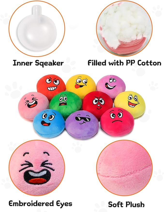 Squeaky Dog Toys, Interactive Soft Plush Puppy Toy Balls for Small Medium Breed, Cute Stuffed Pet Teething Ball Pack to Keep Dogs Busy