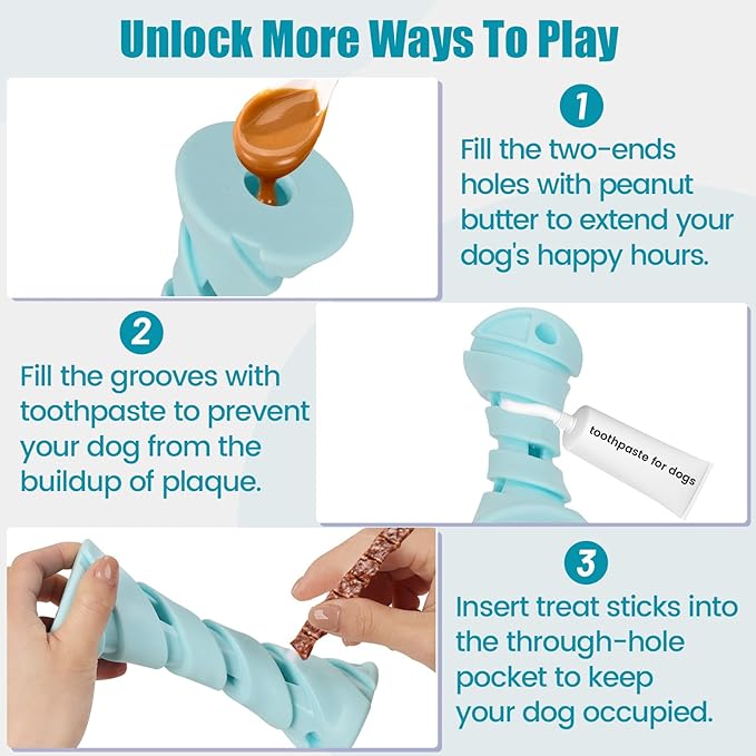 Interactive Dog Puzzle Toy for Boredom, Rubber Chew Toy Teething Toy to Keep Them Busy, Treat Dispensing Slow Feeder, Interactive Fetch & Dental Cleaning