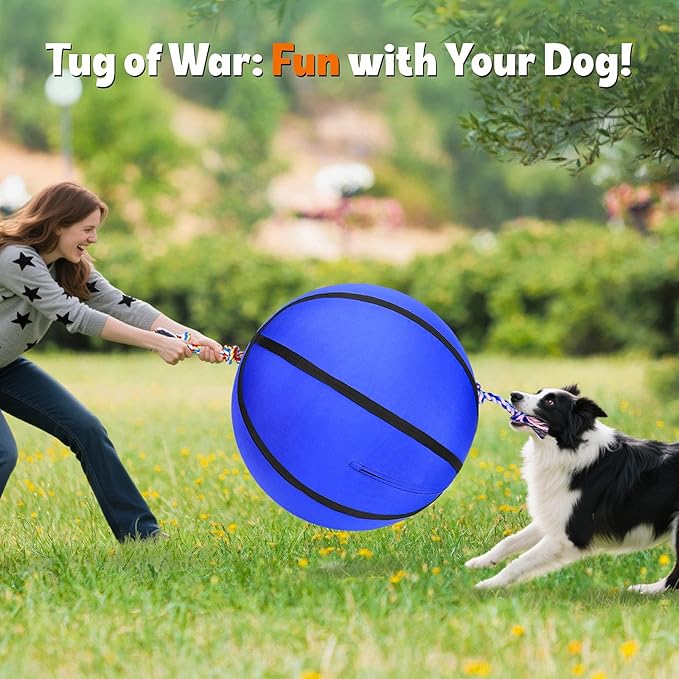 25" Herding Ball for Dogs, Upgrade & Reinforce Medium to Large Dog Training Toys for Australian Shepherd, Horse Balls with Gnawing Knots, Dog Jolly Ball for Outdoor Play (Blue)