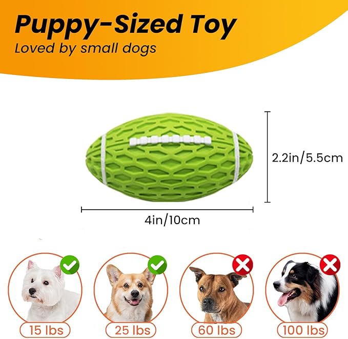 Small Squeaky Dog Toy, Rubber Dog Ball for Aggressive Chewers, Floating Fetch Outdoor Puppy Toys, Durable and Interactive Toy for Small Dogs, Bouncy Football, Green, Small