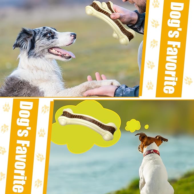 Sosation 3 Pack Chew Toys for Aggressive Chewers, Bone Toys Nylon Beef Flavor Dog Teething Toys for Large/Medium/Small Puppies Breeds(Small, Large, Medium, Curved Bone)