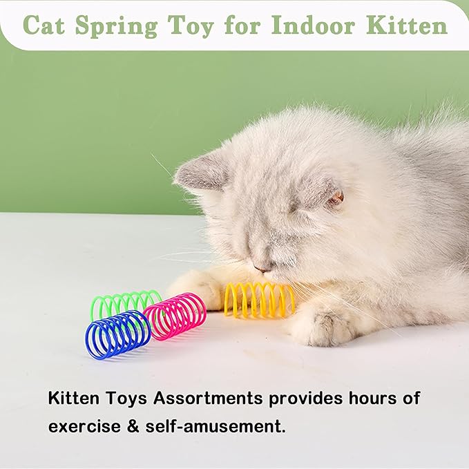 38pcs Multi-Sensory Cat Toys - Spiral Spring & Crinkle Balls Kit with Feather Mice, Bells + Sisal/Ping-Pong Balls - Interactive Play Bundle for Indoor Cats/Kittens (Small-Medium)