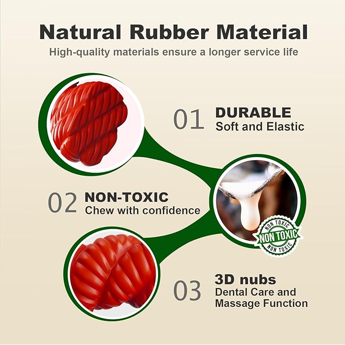 Dog Toys for Aggressive Chewers - Dog Toys for Medium Large Dogs, Toys for Traning, Indestructible Dog Toy with Beef Flavor, Natural Rubber Horseshoe-Shaped Chew Toys (Red)