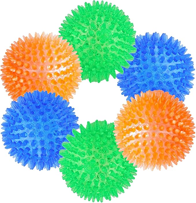 Orgrimmar 6 PCS Pet Squeaky Chewing Balls Dog Soft Stab Cleaning Teeth Toys Balls with High Bounce for Small Medium Large Pet Dog Cat Toys(Small,2.55in)