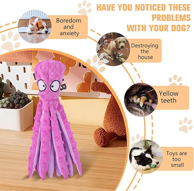 Dog Squeaky Toys Octopus, No Stuffing Plush Toys, Squeaky Octopus Dog Toy - Durable Plush for Puppies, Interactive Dogs Toys for Aggressive Chewers (Green+Blue)