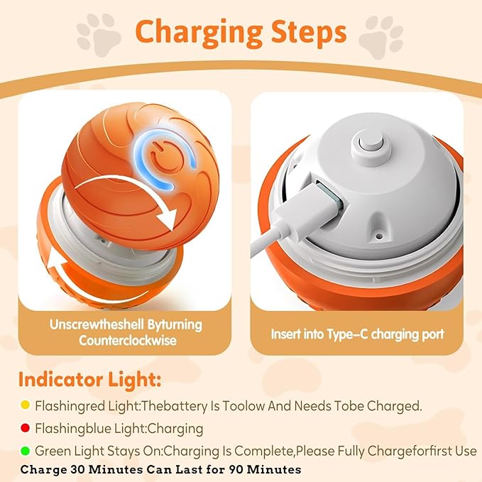 Smart Jumping Ball Dog Toy, 2025 New Vibrating Dog Ball, Interactive Bouncing Toys for Small Medium Large Dogs (Orange)