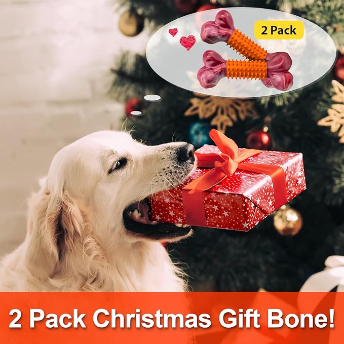 Apasiri Dog Toys for Aggressive Chewers Large Breed 2-Pack: Heavy Duty Chew Toys for Medium Dogs Indestructible Orange Dog Gift