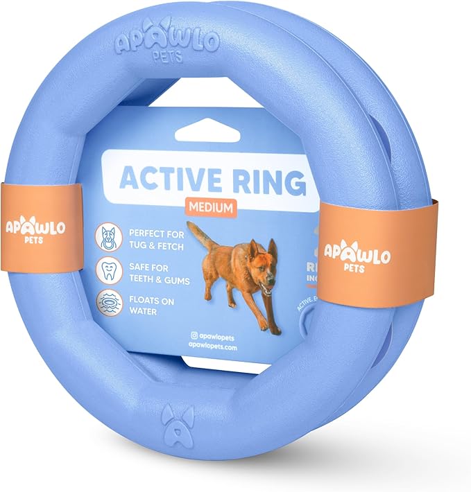 Set of 2 Active Dog Toy Rings - Floating Dog Rings for Outdoor Play, Training & Fetch - Durable Fetch Toy, Frisbee Alt, Outside Yard Toys for Medium Breeds - Blue