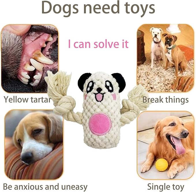 Cute Animal Squeak Dog Toys, No Stuffing Plush Toys, Durable Cotton Rope Chew Toys for Puppy and Small, Medium Dogs, 6 Pack