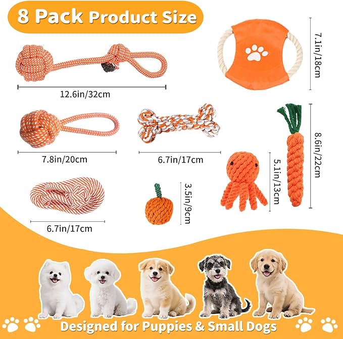 Dog Rope Toy 8 Pack - Tug of War Dog Toy, Sturdy Cotton Chew Rope Toys for Dogs, Puppy Chew Toys for Teething & Boredom Relief