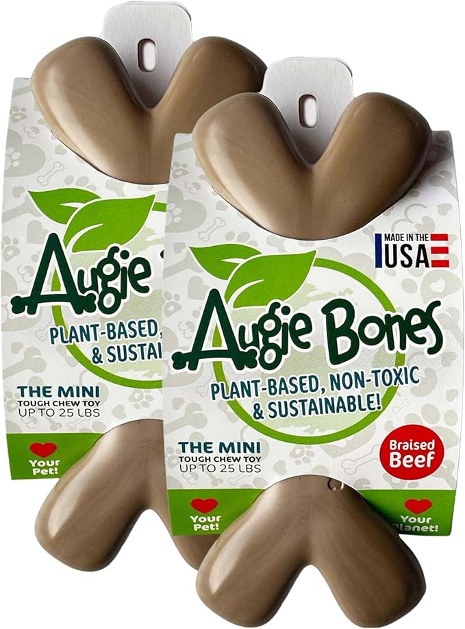 2-Pack Non-Toxic Dog Toys - Sustainable Beef Flavored Dog Chew Toys for Aggressive Chewers - Plant-Based Bioplastic Pet Toys - Made in The USA (Mini)