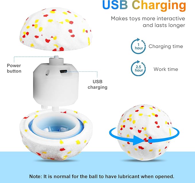 Interactive Dog Toys Ball, Automatic Moving, Bouncing Chew Toys, E-TPU Material, Suitable for Large and Medium-Sized Dogs, Used for Boredom Relief and Daily Training, USB Rechargeable (White)