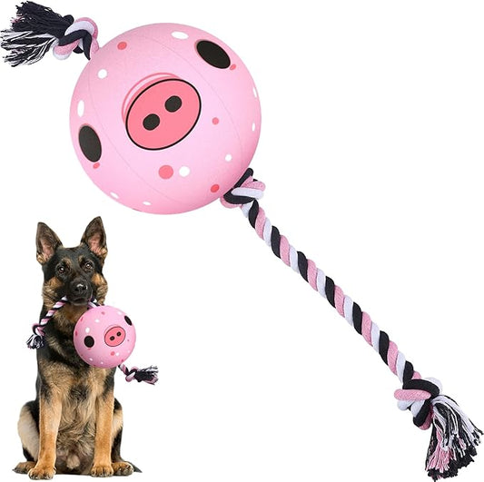 QDAN Dog Rope Dogs Toy: Dog Soccer Ball with Strap, Balls on Rope Plush Outdoor Birthday Toys for Small to Medium(for Medium Dogs, Pig)