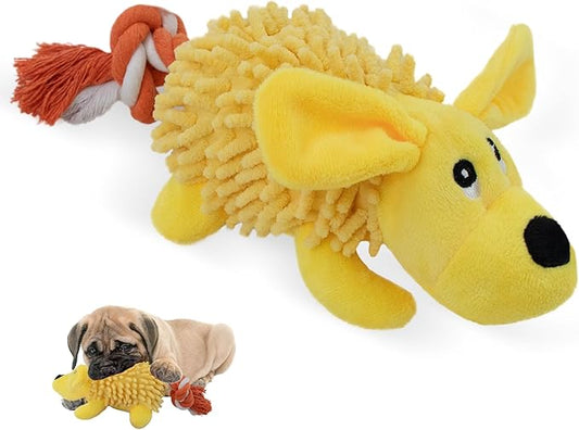 Squeaky Dog Toys - Plush Dog Toys with Soft Durable Fabric for Small Medium Large Breeds, Interactive Tug of War Rope Chew Toys, Teeth Cleaning, Dental Care, and Keep Dogs Busy (Puppy-Yellow)
